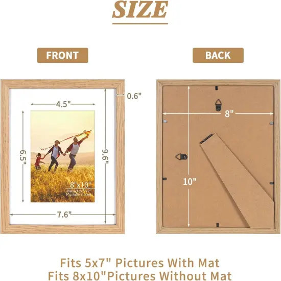 8x10 Picture Photo Frame, Oak Photo Frame Display 5x7 Pictures With Mat, 8by10 Picture Frames {2}