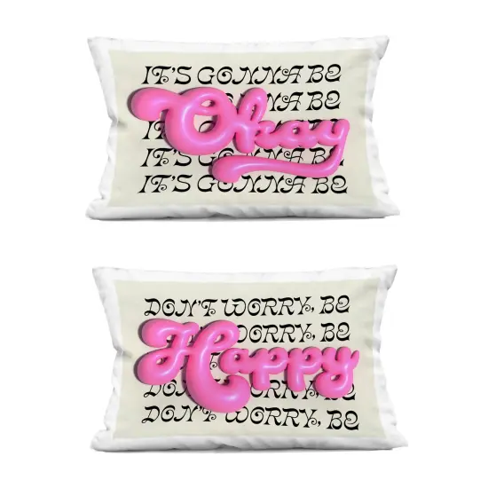 Stupell Industries Uplifting Bubble Phrases 2pc Decorative Printed Throw Pillow Set Design by Victoria Barnes, 14 x 7 x 20 {1}