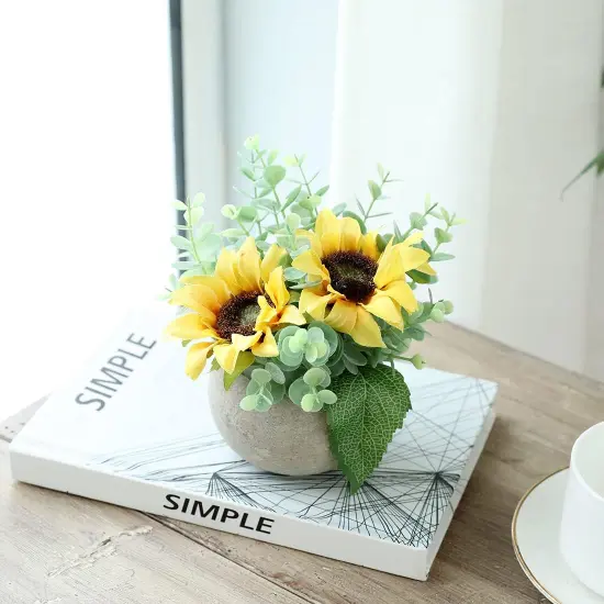 Artificial Flowers Kit with Pot, Combination of Fake Silk Sunflowers and Greenery,Small Plant Potted Decor for Offices,Bookshelf,Bedroom, Living Room,Party,Wedding Decorations&hellip; {4}