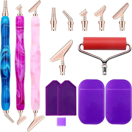 27-Piece Diamond Painting Pen Kit, 45&deg; Ergonomic Stainless Steel Metal Tips - Resin Diamond Art Pens - Diamond Painting Accessories Tools Pens for Diamond Painting Lovers Gifts (Rose Gold Tips) {1}