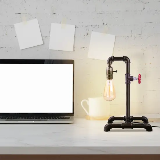 Industrial Water Pipe Table Lamp, Vintage Steampunk Night Light, Rustic Metal Water Pipe Desk Lamp for Bedroom, Living Room, Bar, and Office {5}