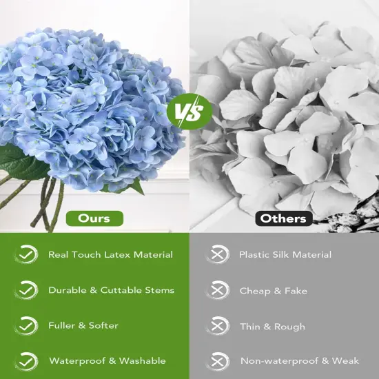 5PCS Hydrangea Artificial Flowers, Real Touch Latex Hydrangeas, Realistic Faux Floral D&eacute;cor for Home Office Wedding Bouquets Centerpieces Party(Blue) {4}