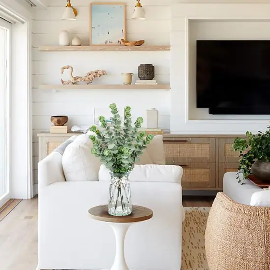 Artificial Eucalyptus Stems in Glass Vase with Faux Water, 20.4" Fake Plant Eucalyptus Leaves Faux Greenery Eucalyptus Branches for Home Office Farmhouse Bathroom Wedding Centerpiece Decor {3}