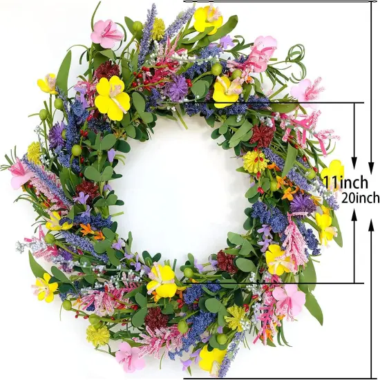 Daisy and Lavender Wreath Colourful Artificial Flower with Berry Wreath Spring Summer Wreath for Front Door Wall Window Wedding Decor {2}