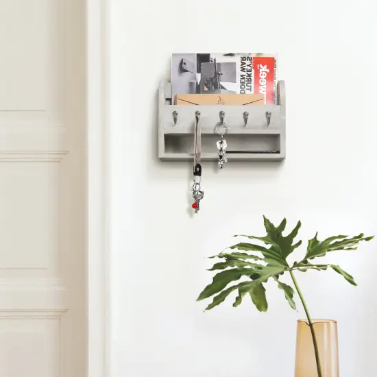 Wood Wall Mounted Mail and Key Holder Organizer, Rustic Gray {6}
