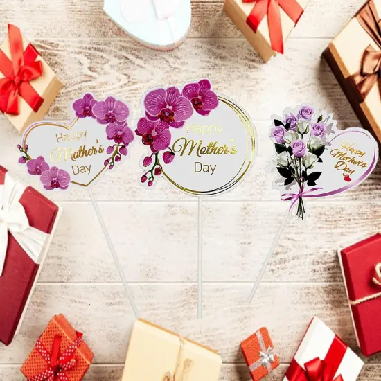 24pcs Happy Mother's Day Cupcake Toppers, Heart Round Butterfly Orchid Rose Flower Cupcake Picks, Cake Decoration for Birthday Mother's Day Party Favors Supplies Favors {2}
