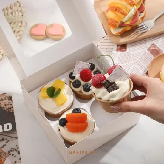 25 White Cupcake Boxes, 4 Count Cupcake Containers with Window and Inserts, 6.3&times;6.3&times;3 Inches Cupcake Holders for Cupcakes, Muffins, Cookies, Desserts, Pastries {3}