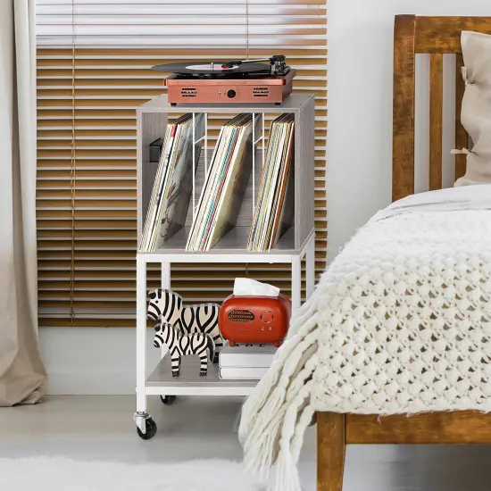 Record Player Table with USB Ports and Outlets Turntable Stand Cabinet {5}