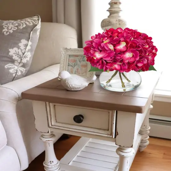 Hydrangea Artificial Flowers with Glass Vase Fuchsia Silk Faux Flowers Arrangements in Vase with Faux Water Fake Floral Bulk Bouquet for Home Decor Table Centerpiece Decorations {3}