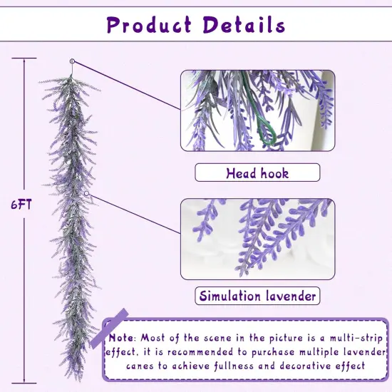 6Ft Lavender Purple Artificial Garland, Spring Summer All Year Lavender Garland for Farmhouse Wedding Mantle Arch Porch Stair Table Indoor Door Home Decoration {4}