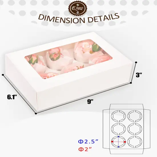 White 6 Cupcake Boxes with Window Auto-pop up 30 Packs Cupcake Box 9"x6.1"x3.3" Bakery Boxes For Cupcakes Carrier, Cupcake Containers {4}