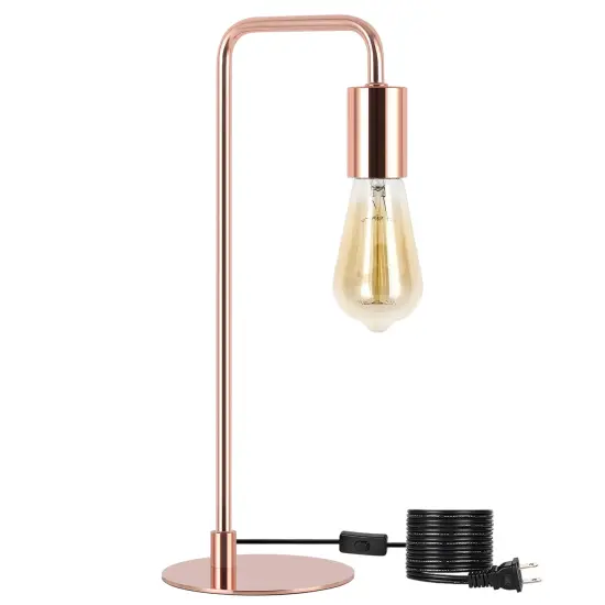 Modern Industrial Rose Gold Table Lamp &ndash; Minimalist Metal Desk Light for Bedroom, Office, and Living Room {1}