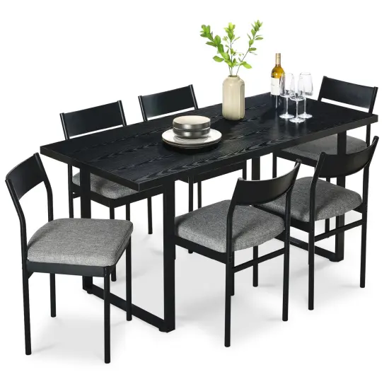 Best Choice Products 7-Piece Modern Industrial Dining Set, Table w/6 Upholstered Chairs Black/Gray {1}