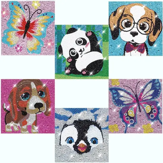 6 Pack Diamond Painting Kits Beginners,5D DIY Diamond Art Kit for Kids 6-8-9-10-12 Girls Boys,Cute Animals Big Gem Art and Crafts,Easy Small Full Drill Painting Kits for Wall Decor 6" X 6" {1}