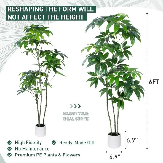 Money Tree Artificial - 6 FT Tall Fake Tree with Decorative planters - Large Faux Plants Lifelike Branches & Foliage - Artificial Plants Indoor for Home Office Living Room Decor {3}