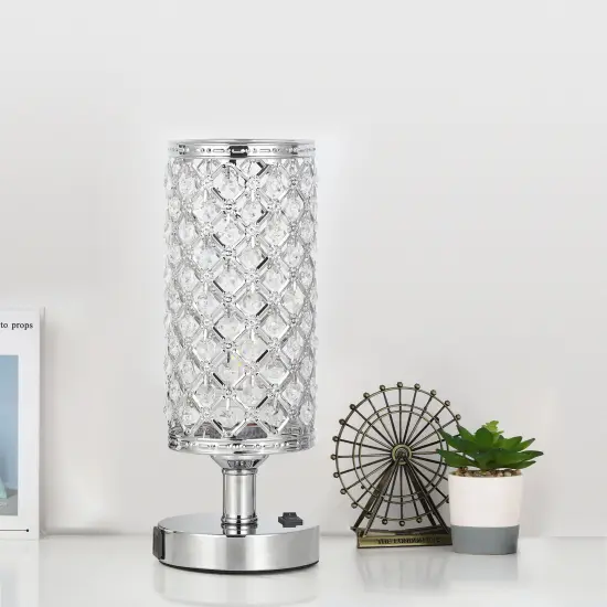 Silver Crystal Hollow Pattern Table Lamp Night Light – Suitable for Bedroom, Study {6}