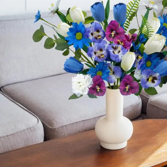 6 Pcs Spring Flower Bouquet Fake Tulips Wildflower Pansy Artificial Flowers {5}