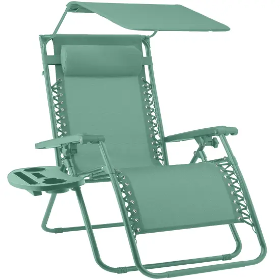 Best Choice Products Folding Zero Gravity Recliner Patio Lounge Chair w/ Canopy Shade, Headrest, Tray Seafoam {1}