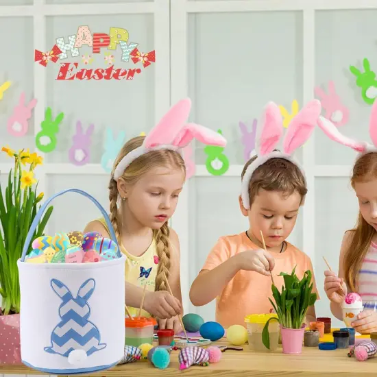 3 Pack Easter Bunny Baskets,Canvas Personalized Easter Bunny Baskets Bucket Tote Gifts Bags,Easter Egg Hunt Easter Party Favors Decoration Toys for Girls Boys (3 Pack) {2}