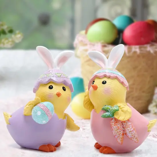 2 PCS Easter Chick Decorations Spring Easter Chicken Decors Figurines Tabletopper Decorations for Party Home Holiday Cute Egg Easter Day Gifts {4}