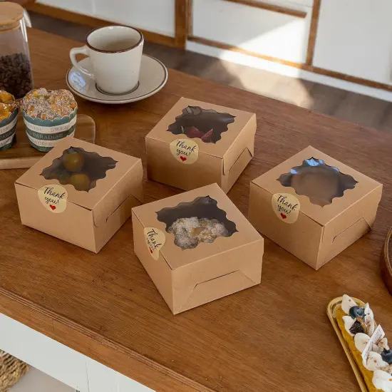 20pcs Brown Cookie Boxes with Window, 4x4x2.5 Inches Small Treat Boxes, Kraft Grease-proof Film Paper Bakery Boxes, Pastry Boxes for Dessert, Strawberries, Cupcake, Gift Giving {4}