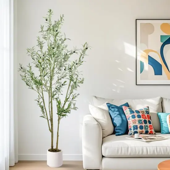 Olive Trees Artificial Indoor 6ft 1Pack - Artificial Plants with White Pot - Artificial Tree for Home Office Living Room Corner {5}