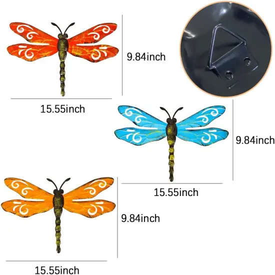 Metal Dragonfly Wall Decor Outdoor Garden Fence Art,Hanging Decorations for Living Room, Bedroom, 3 Pack {3}