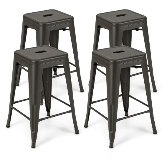 24 Inch Set of 4 Style Counter Height Barstool Stackable Chair Gun {7}