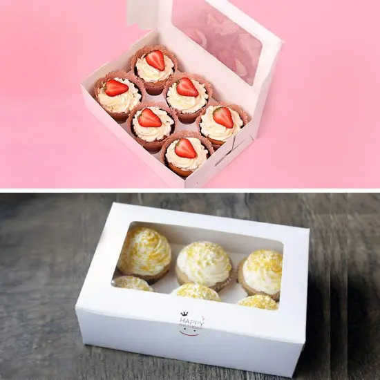 20Pack White Cupcake Boxes with Inserts 6 Holders,White Standard Bakery Boxes with Pvc Window,Cupcake Containers Bakery Cake Box,Auto-Popup Cupcake Containers Carriers Bakery Cake Box(9x6x3inch) {5}