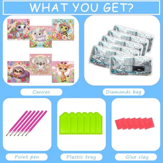 6 Pack Diamond Art Kits for Kids Beginners, DIY Cute Animals Diamond Painting Kits for Kids {4}