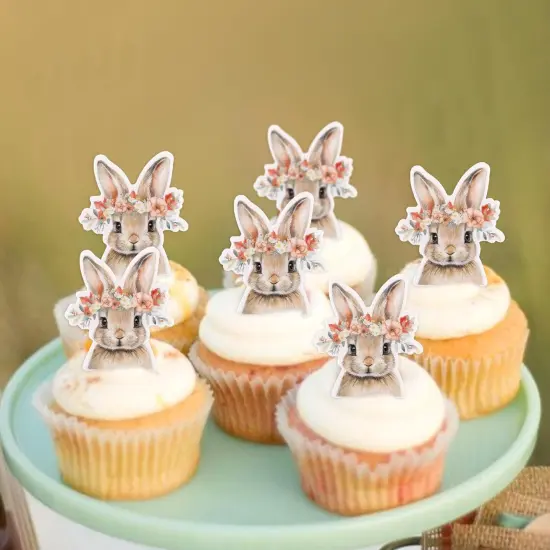 40Pack Edible Happy Easter Cupcake Toppers for Rabbit Ears Bunny Party Decorations Cake Picks Cake Food Decor Appetizers Toothpicks Party Supplies head {4}