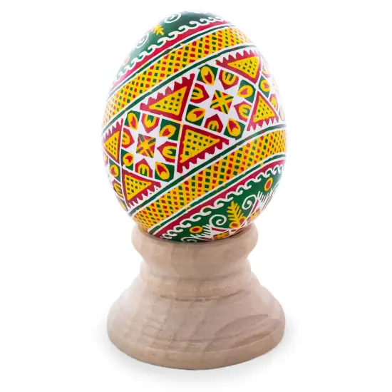 Geometrical Oval Designs on Green Blown Real Eggshell Ukrainian Easter Egg Pysanka {1}