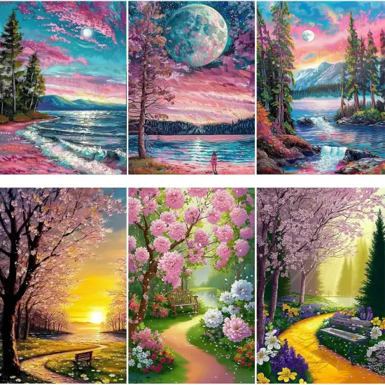 6PCS Diamond Art Kits for Adults Round Diamond Painting Dot Gem Art Painting Kit for Adults Beginners Women Suitable for Home Wall Art Decor 11.8x15.7 Inches {1}