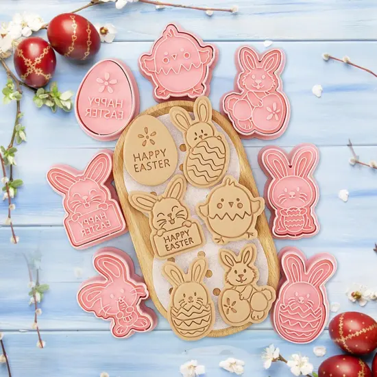 Easter Cookie Cutters Set, 8 Pcs Cookie Cutter with Plunger Stamps, 3D Cookie Stamps for Easter Biscuit Snacks Cheese Baking {2}