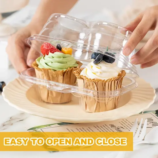 50PCS Cupcake Containers 4 Count, Clear Cupcake Holders 4 Count Plastic Cupcake Boxes 4 Count Cupcake Containers with Lids, Cupcake Carrier for Cake Store and Bakery {4}