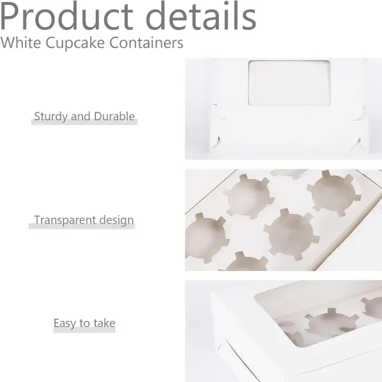 6 Count White Cupcake Boxes, 6 Sets Cupcake Carrier with Window Boxes Holding 36 Pastry Box for Birthday Holiday Party Bakery Supplies {3}