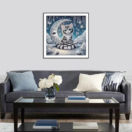 Diamond Painting Kits for Adults Cat and Moon, 5D Special Shape Diamond Art Kits for Beginners, Crystal Rhinestones Diamond Painting for Home Wall Decoration Gift 12&times;12inch, Animal {5}