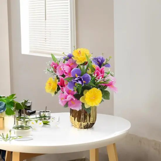 14 Stems Fake Silk Flowers Bouquet Artificial Daffodils with Tulips Flowers {4}