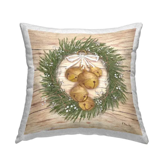 Stupell Industries Winter Bells Wreath Outdoor Printed Throw Pillow Design by Paul Brent, 18 x 7 x 18 {1}
