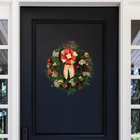 Haute Decor 24 Inch Madison PRELIT Wreath with 30 Battery Operated Soft White LED Lights - Elegant Christmas Wreath with Automatic On-Off Timer {6}