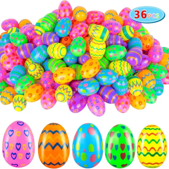36PCS Plastic Easter Eggs Bulk, Fillable Painted Easter Egg Decoration, Easter Basket Stuffer for Easter Egg Hunt, Classroom Prize Supplies, Filling Treats and Party Favor {1}