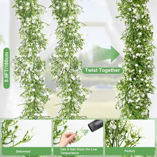 5.9ft Artificial Baby Breath Flower Vines,2 Pcs Real Touch Faux Hanging Baby Breath Garland,Fake Babys Breath Gypsophila for Wedding Arch Flowers {4}