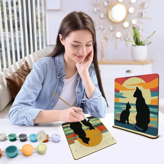 Black Cat Sunset Paint by Number on Wood Board {4}