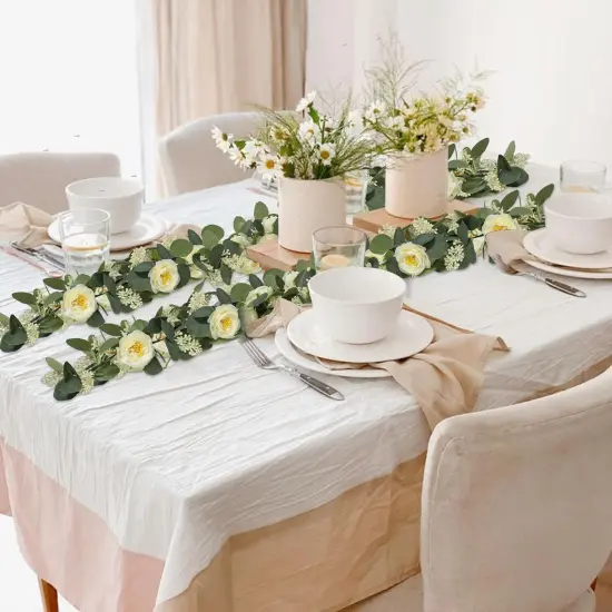 Eucalyptus Garland, 13Ft Artificial Greenery Garland Flower Decor, Green Spring Garland Wreath Vines Decorations for Table Home Wedding Mantle Party (Champagne) {2}