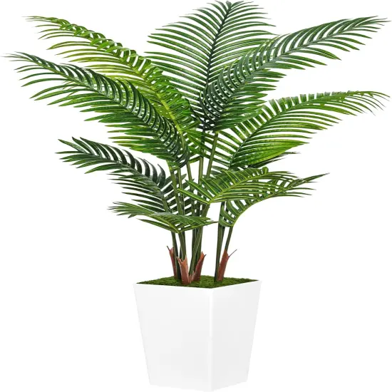 Artificial Palm Tree 5FT - Fake Tree with White Tall Planter - Faux Tropical Areca Floor Plant in Pot - Artificial Silk Plant for Home Office Living Room Decor Indoor {1}