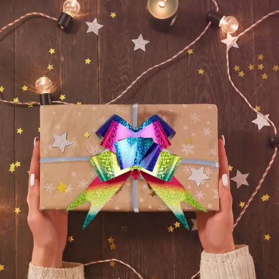 30 PCS Pull Bows,6 Inch Large Rainbow Laser Color Birthday Gift Present Wrapping Ribbon for Mother's Day Basket Box Decor Party Supplies Wine Bottles Gift Decorations {4}