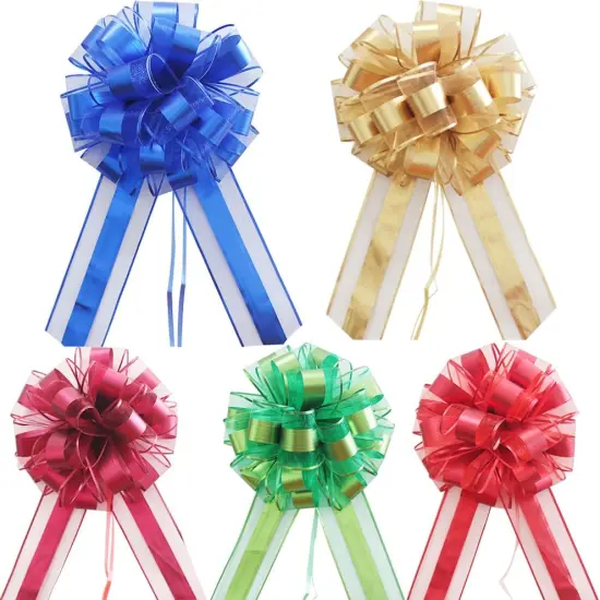 5 PCS Large Pull Bow, 9 inch Mixed Color Large Pull Bow for Gifts Wrapping Party Birthday Boxes Bow Basket Packaging Bows for Valentine's Day Presents Flower Decoration {1}