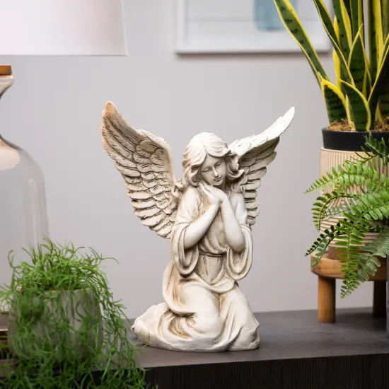 Northlight Kneeling Angel with Open Wings Statue - 13" Beige {4}