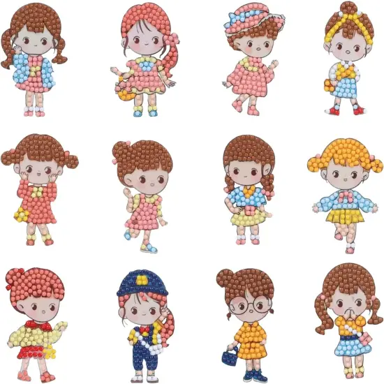 12Pcs Diamond Art Stickers Kits for Boys and Girls DIY 5D Creative Mosaic Sticker Craft by Numbers Kits for Beginners {1}