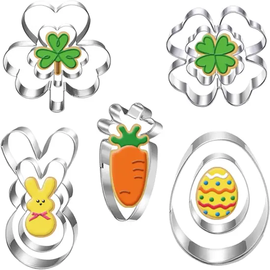St. Patrick's and Easter Cookie Cutter Set-9 Piece-Dishwasher Safe-Shamrock, 4 Leaf Clover, Bunny, Egg and Carrot-Cookie Cutter for Spring Easter and St. Patrick's Day Decor {1}
